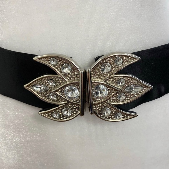 Bob Mackie Black Satin Wide Belt with Art Deco Crystal Embellished Closure - Picture 4 of 5